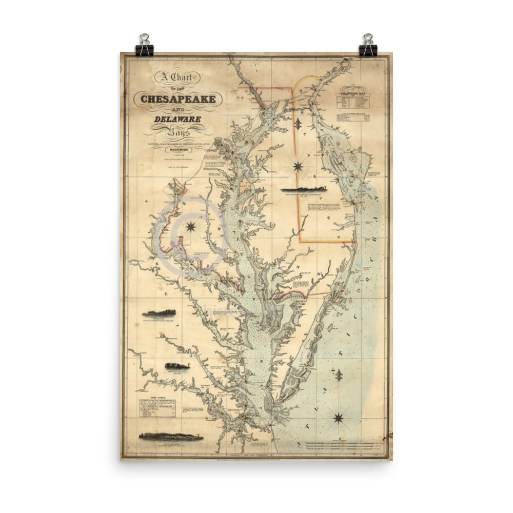 Chesapeake And Delaware Bays Nautical Map 1862 Print Poster